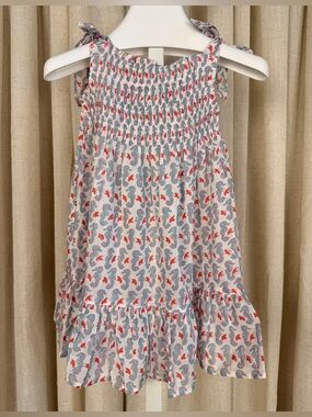 RIKSHAW DESIGN Smocked Tie-Shoulder Coral & Teal *SEAHORSE* Print Dress 2T NWOT